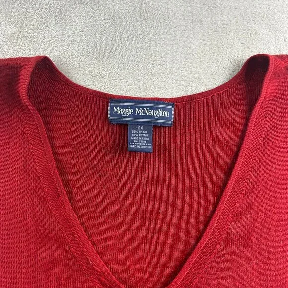 Maggie McNaughton Vest Sweater Buttoned Red 2X V-Neck Sleeveless - Picture 2 of 4